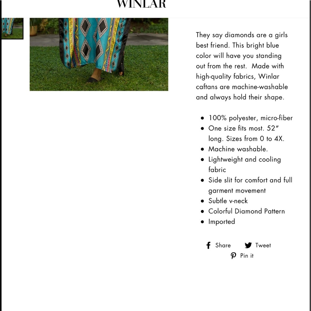 LOWEST🌺 NWT WINLAR (Fits Sizes 0 to4X) TURQUOISE DIAMOND COVERUP/CAFTAN - Picture 11 of 13